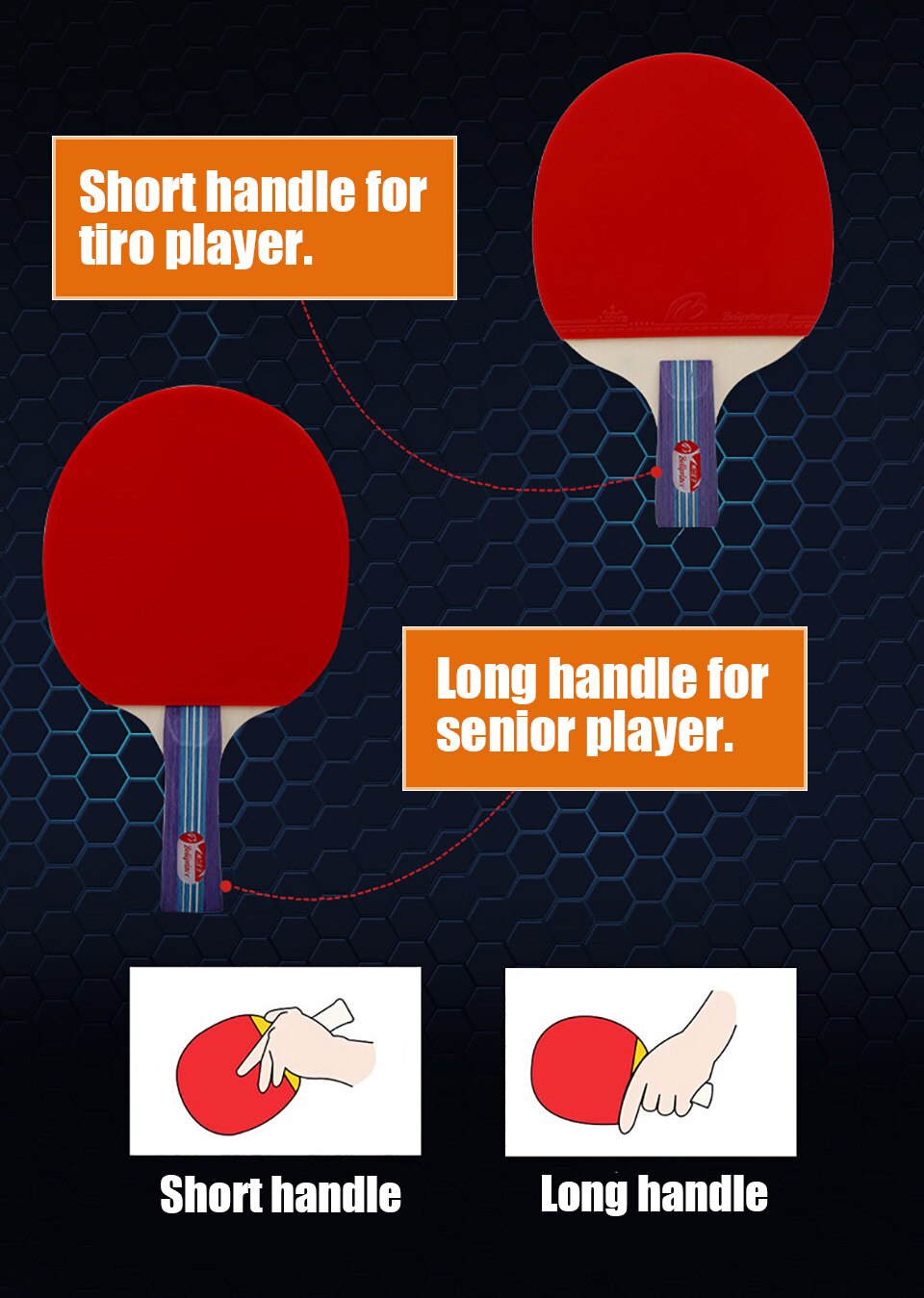 2pcs/lot Table Tennis Bat Racket Double Face Pimples In Long Short Handle Ping Pong Paddle Racket Set With Bag