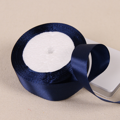 22 metros/rollo de cinta de raso de poliéster azul marino, decoración para de boda y graduación, cintas para envolver pasteles, accesorios para el cabello DIY, lazo: Níquel negro