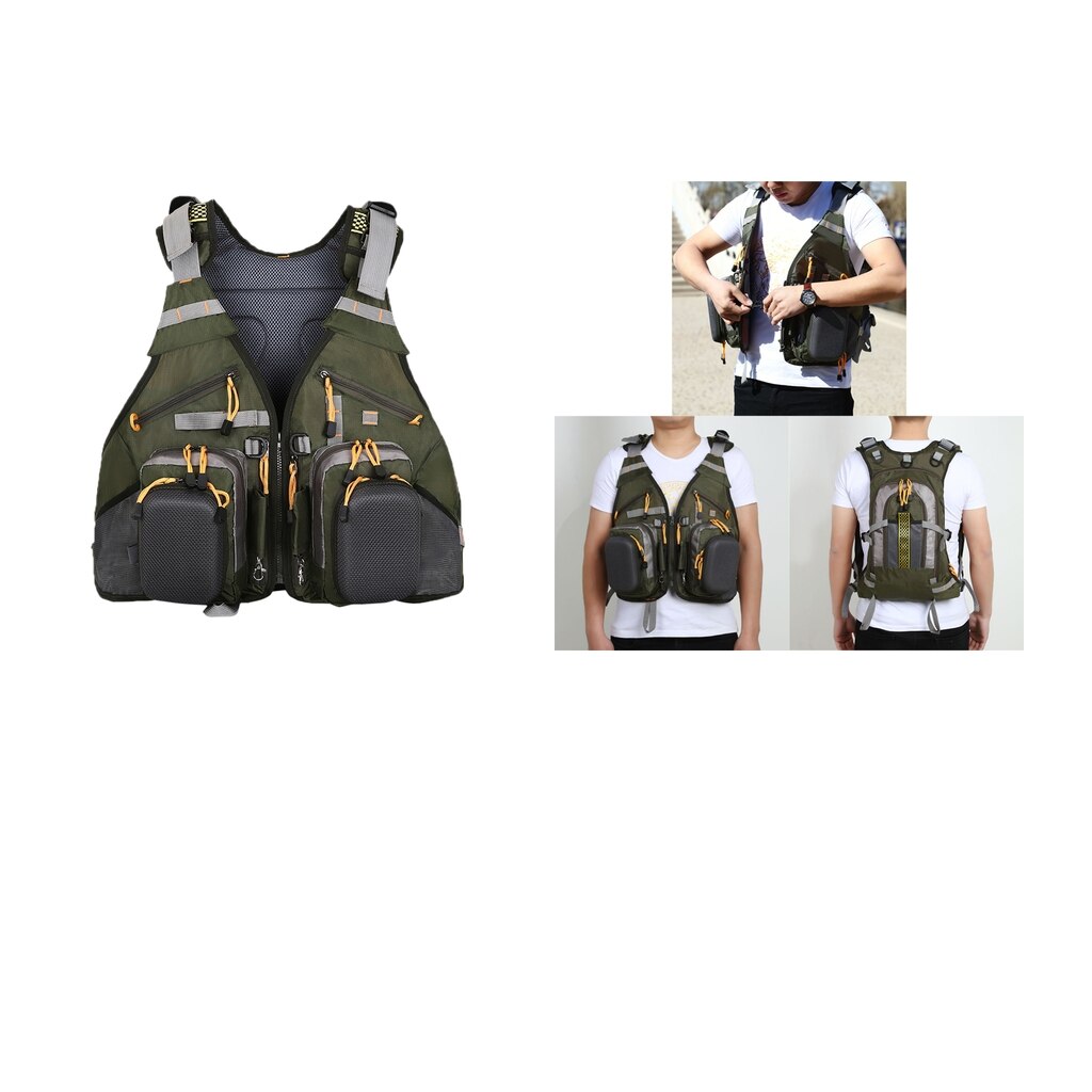 Chaleco de pesca impermeable, mochila ajustable con múltiples bolsillos de malla, paquete de chaleco de pesca con mosca para aparejos y equipo