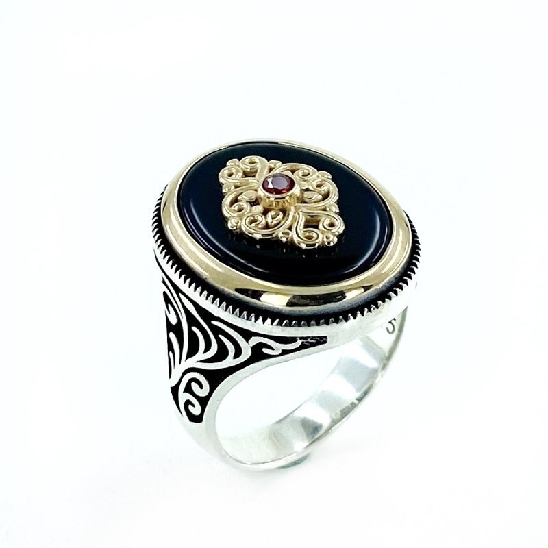 Heren Zilveren Ring - Oval Onyx Steen - Simpel Elegant Top Design