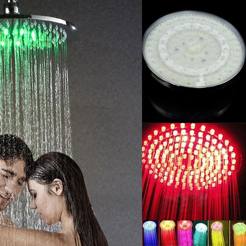 8 inch RGB 7 Colors LED Light Shower Head Round Automatic Changing Water Saving Rain High Pressure Bathroom Rainfall Shower