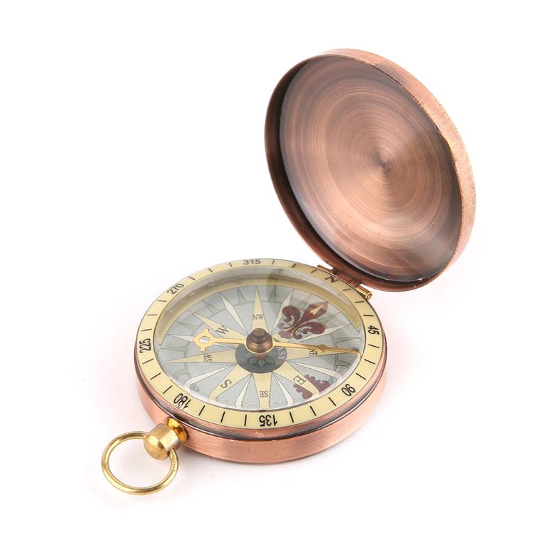 Vintage Copper Flip Cover Metal Pocket Watch Compass Camping Hiking Boating Nautical Marine Survival Compass