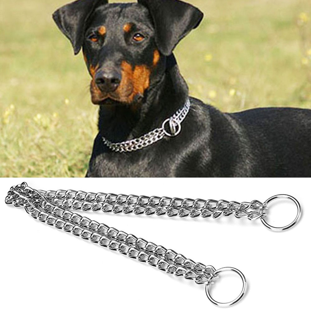 Hund kæde krave kæledyr jern metal dobbelt kæde række hals snor gear choke slip kæde gåtræning til små mellemstore hunde