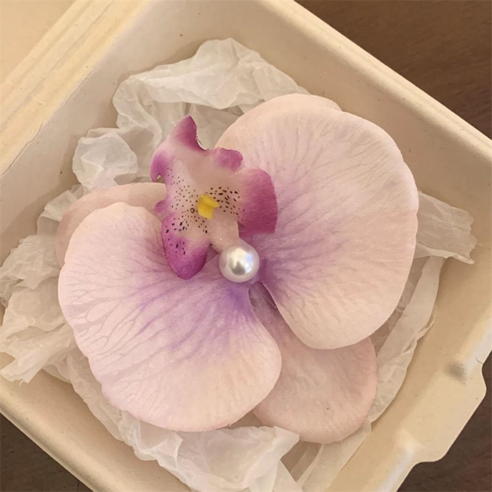 Orchid Butterfly Bow Flower Hair Clips Silk Flower Hairpin Phalaenopsis Pearl Duckbill Clip Hair Accessories for Vacation Photos: SKY BLUE