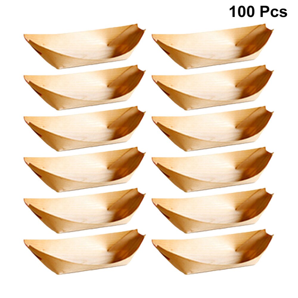 50 stk engangs træbakke stor naturligt birketræ serveringsbåde tallerkener fade til mad snacks nibbles  (6 x 4 x 2cm)