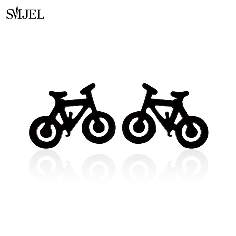 SMJEL-pendientes pequeños negros para bicicleta para hombre y mujer, joyería para Piercing en la oreja de acero inoxidable, aretes deportivos para Fitness,: PLATEADO