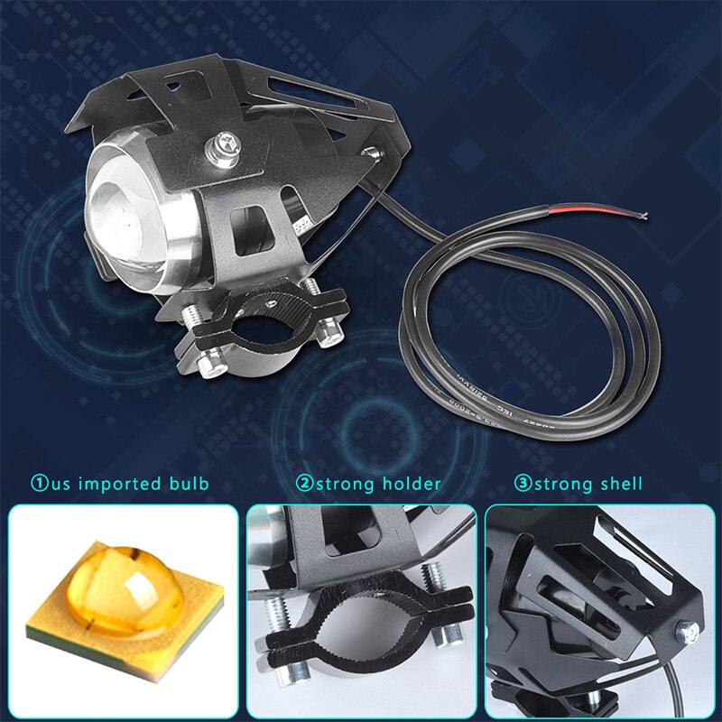Faros auxiliares blancos para motocicleta, 2 uds., lámpara U5 led para moto, accesorios de foco de 12V para moto DRL, luces delanteras con interruptor