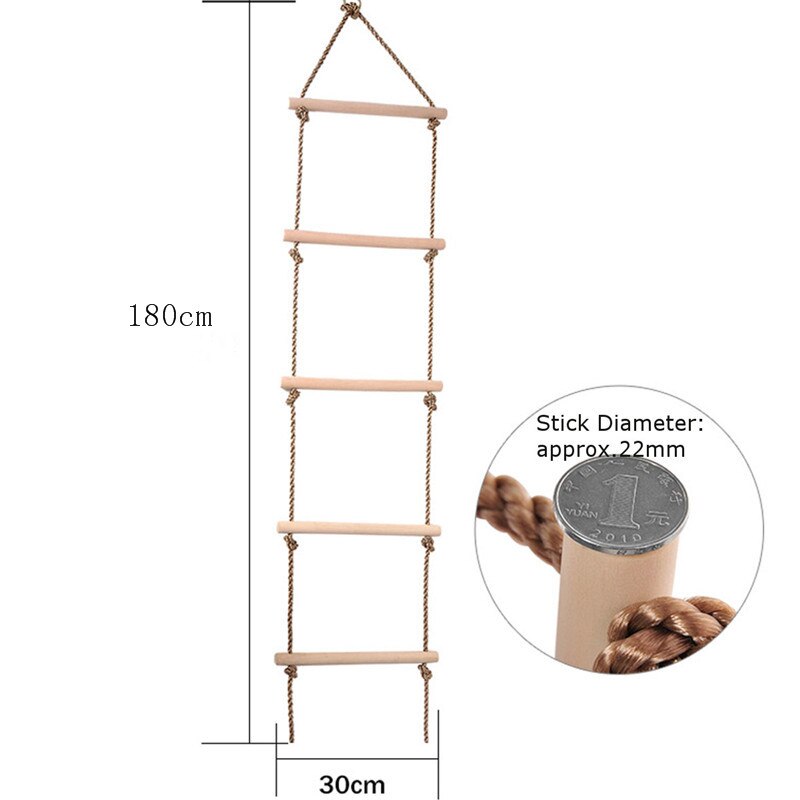 Giocattoli divertenti per bambini 5 pioli in legno scala in corda PE giocattolo da arrampicata per bambini Sport corda altalena sicuro giocattoli per il Fitness attrezzature giardino esterno