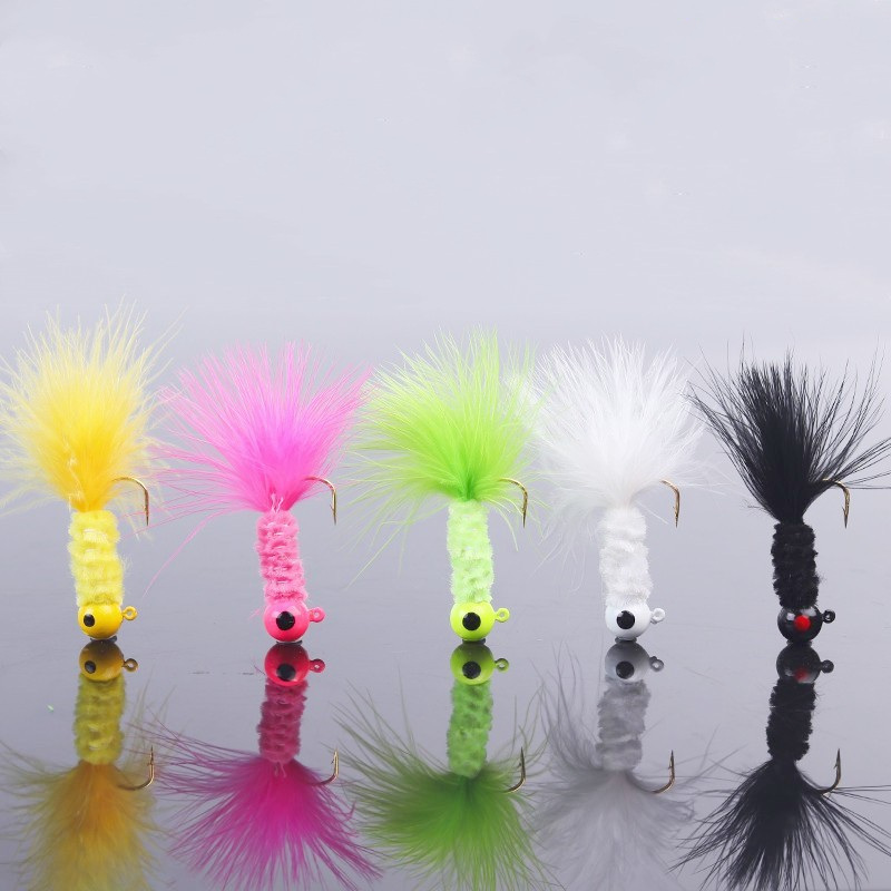 5 pièces leurre de pêche plume métal gabarit tête crochet pêche marabout leurre pour doré Panfish Sunfish Bluegill perche Swimbait