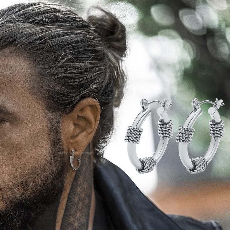 Mannen Hoop Earring, Roestvrij Staal Coil Wire Wrap Earing, Bali Hoepel Oorbellen Voor Mannen Vrouwen Sieraden.