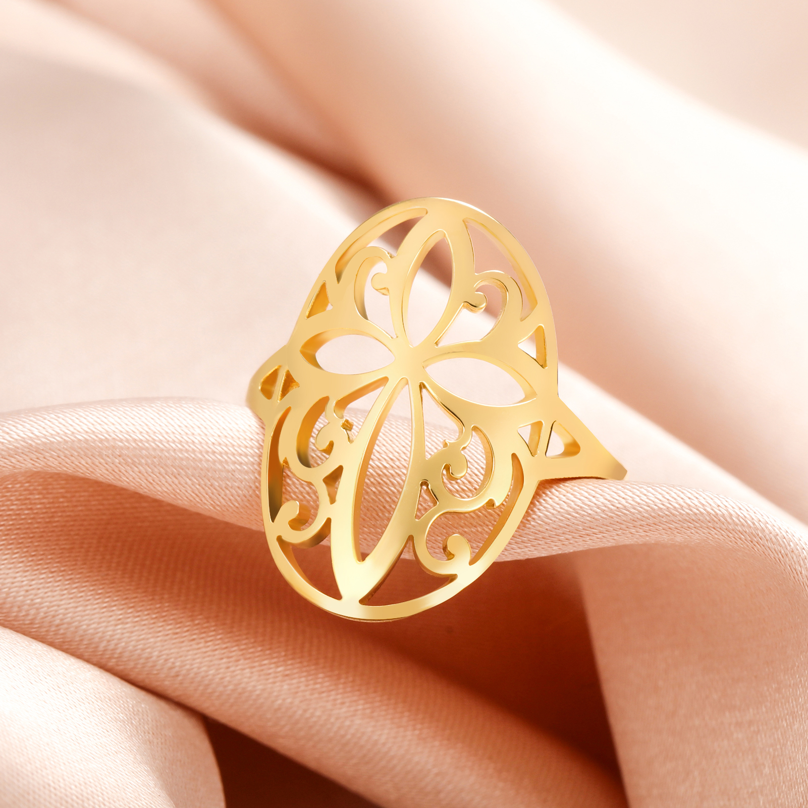 Anello A Fiore Vintage TEAMER In Acciaio Inox – Regolabile, Filigrana Floreale, Gioiello Minimale Per Donna