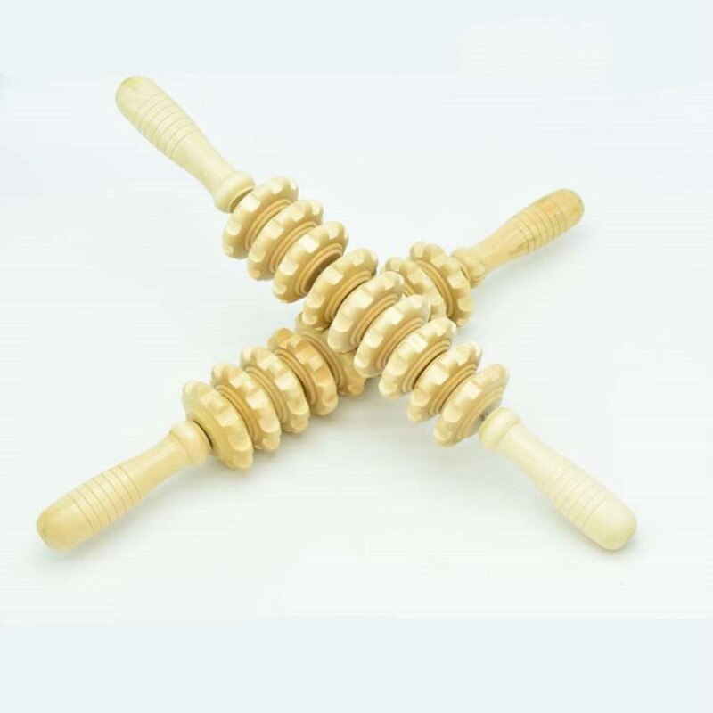 9-Wiel Houten Buik Stimulator Multifunctionele Fitness Roller Stok Spier Relax Tool Body Anti Cellulite Taille Massage