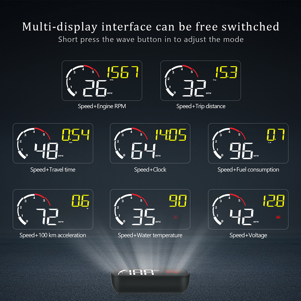 Digital M10 Car HUD OBD2 Head-Up Display tachimetro contachilometri per camion con avviso di velocità eccessiva/orologio per auto, grande schermo