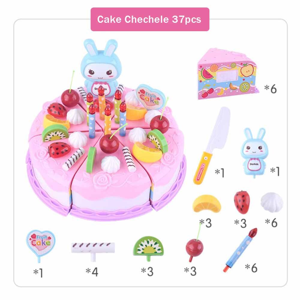 37Pcs Jongens Meisjes Keuken Speelgoed Taart Voedsel Set Verjaardagstaart Pretend Play Cut Craft Verjaardag Plastic Educatief Voor kids: Roze