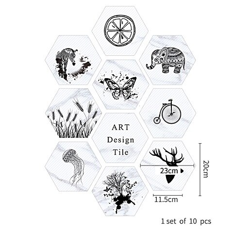 10pcs/set Imitation Marble Hexagonal Tile Stickers Bathroom Kitchen DIY Home Nonslip Floor Tiles Stickers: 11