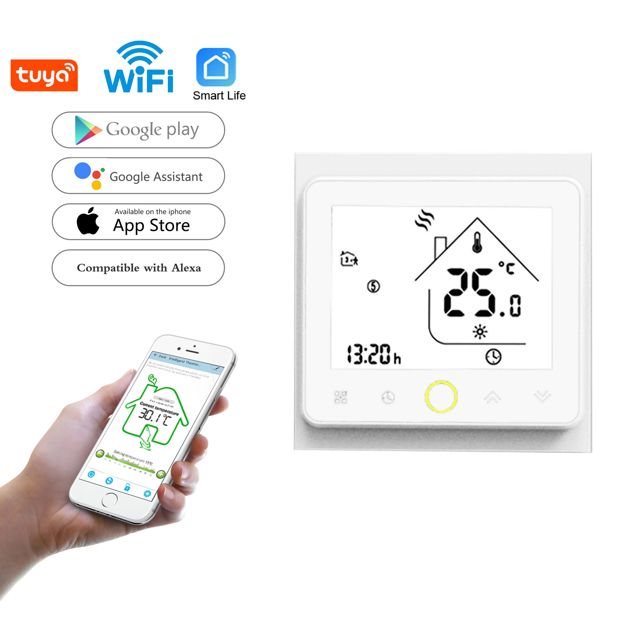 AC95 ~ 240V biały inteligentny termostat WiFi regulator temperatury robić elektrycznego ogrzewania podłogowego z Alexa Google Dom