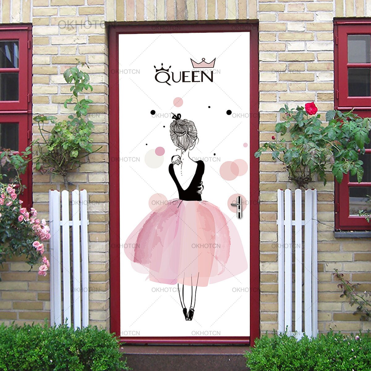 Pigeværelse dørklistermærker prinsesse bagfra mærkat 3d pvc vandtæt 3d print boligdekoration wallsticker til soveværelset
