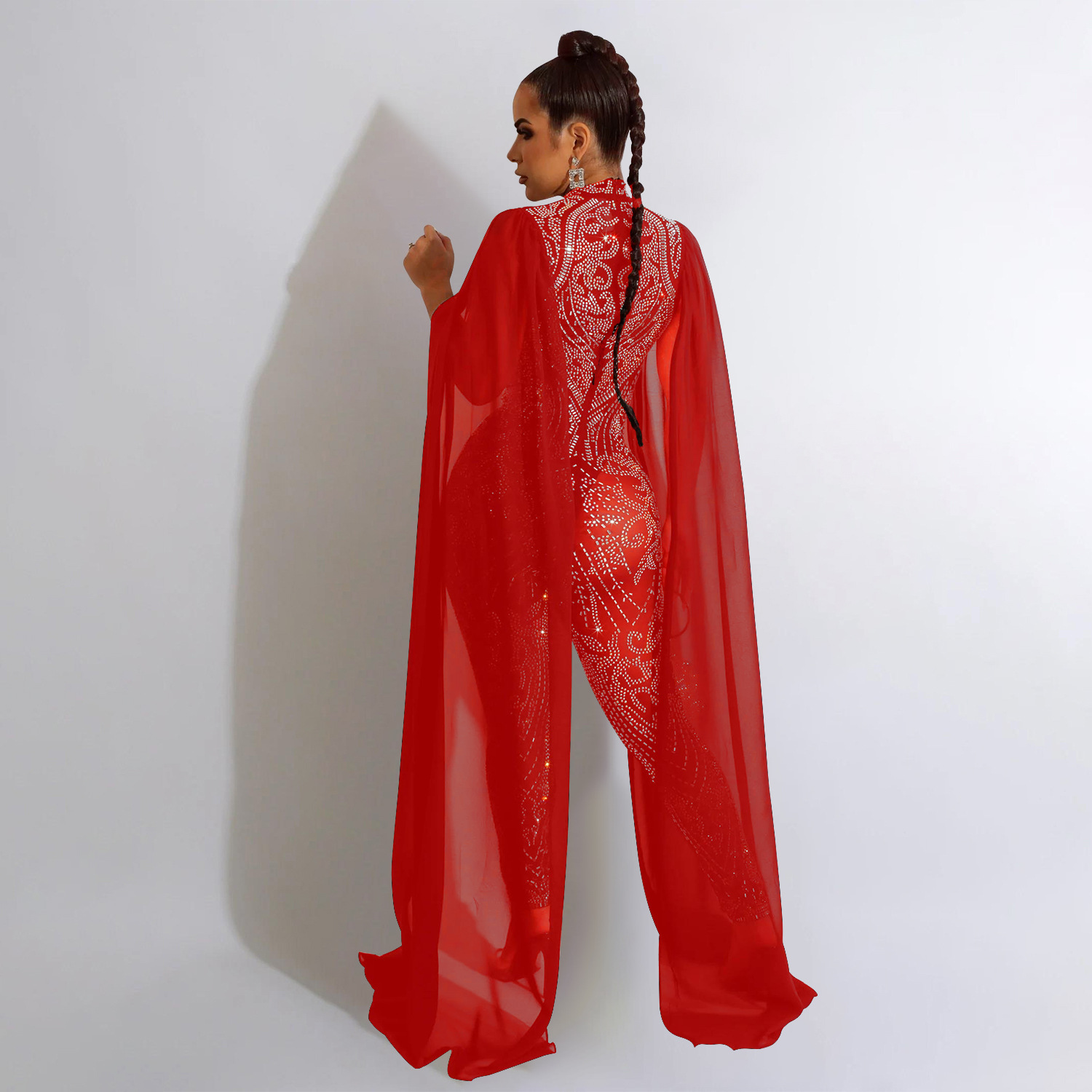 Sjalärm mesh kristall jumpsuit dam jumpsuit lyxig transparent paljetter festjumpsuit födelsedagsset balklänningar