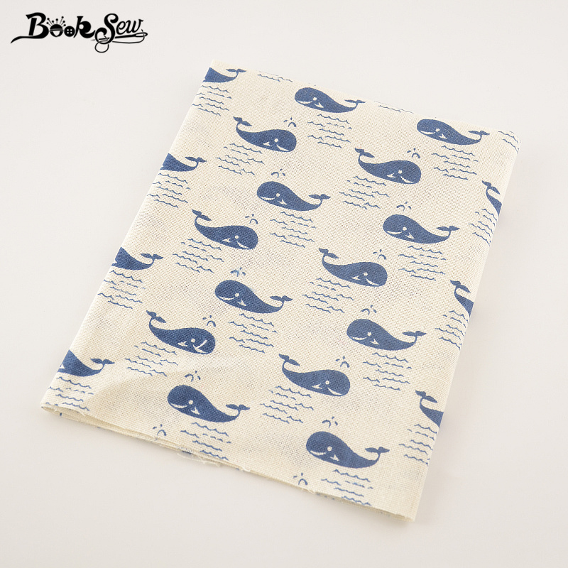 Booksew Cotton Linen Fabric Sewing Material Tissu For Bag TableCloth Curtain Pillow Decoration Blue Whale Dsign Home Textile