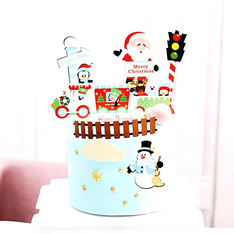 1Set Merry Christmas Letter Cake Topper Santa Claus Snowman Cake Decoration Home