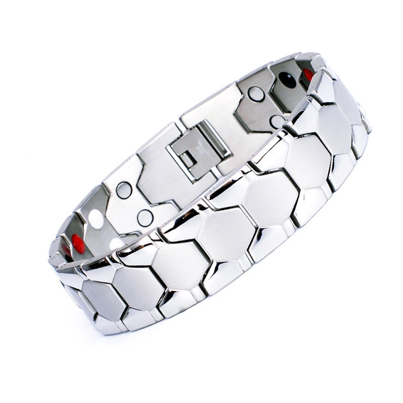 Männer Körper Schmuck 18mm Breite 4 Farbe Edelstahl Multi Sphärische Germanium Stein Verknüpfung Gesunde Armbinde Schwere: Stahl Farbe