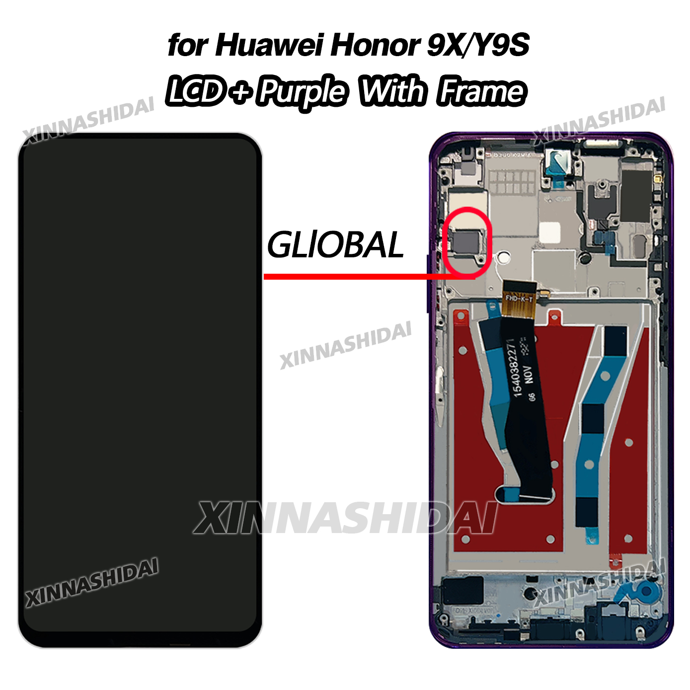 Schermo testato per Huawei Honor 9X Schermo LCD tocco schermo Digitizer assemblaggio Sostituzione schermo TFT con cornice: nero