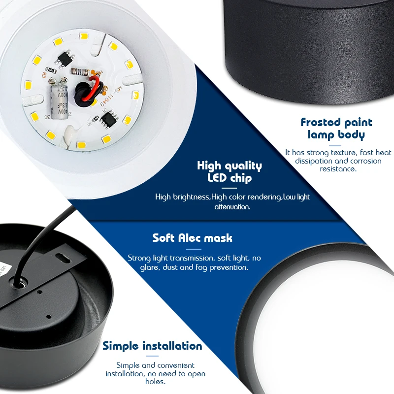Led downlight 9w 12w 15w 18w overflademonteret panellampe  ac 220v køkken soveværelse stue loft spotlampe til husholdningen