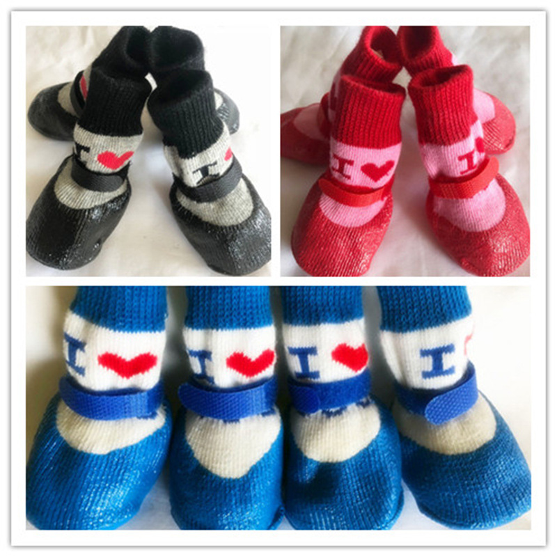 Calcetines de goma antideslizante a prueba de agua para perros zapatos de cachorro lindos amor antideslizante zapatos para mascotas pequeños Yorkshire Pomeranian Poodle Bichon Pet botas