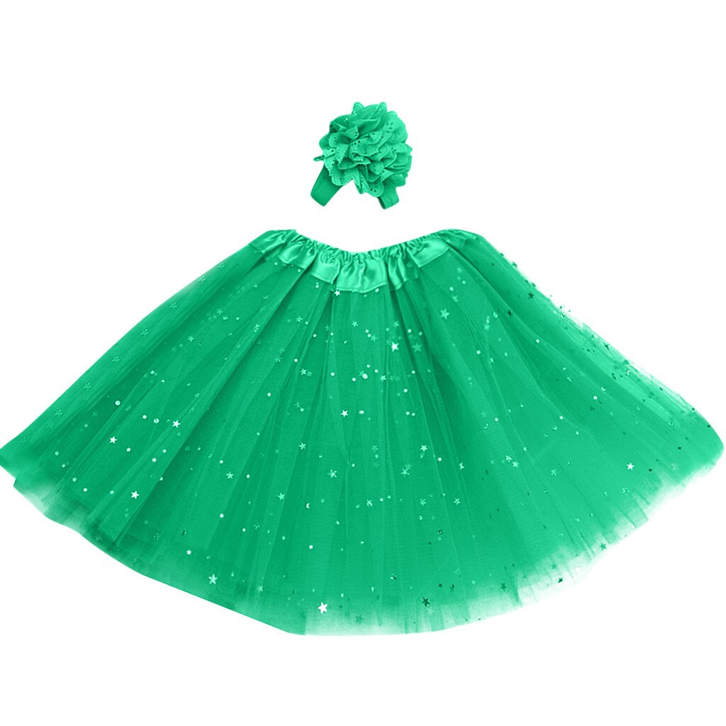 Kinder Mädchen Petticoat Paillette Stern Pettiskirt Haar Band Tutu Rock Dancewear roten tutu rock kinder röcke rock für kinder mädchen: Green 