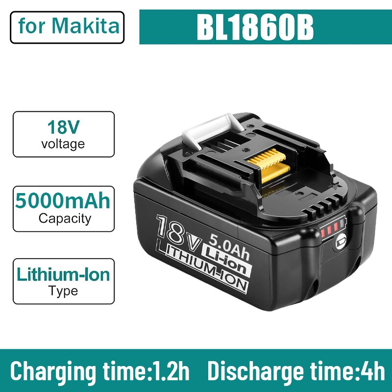 100% Original Makita 18V 5000mAh Rechargeable Power Tools Makita Battery with LED Li-ion Replacement LXT BL1860B BL1860 BL1850