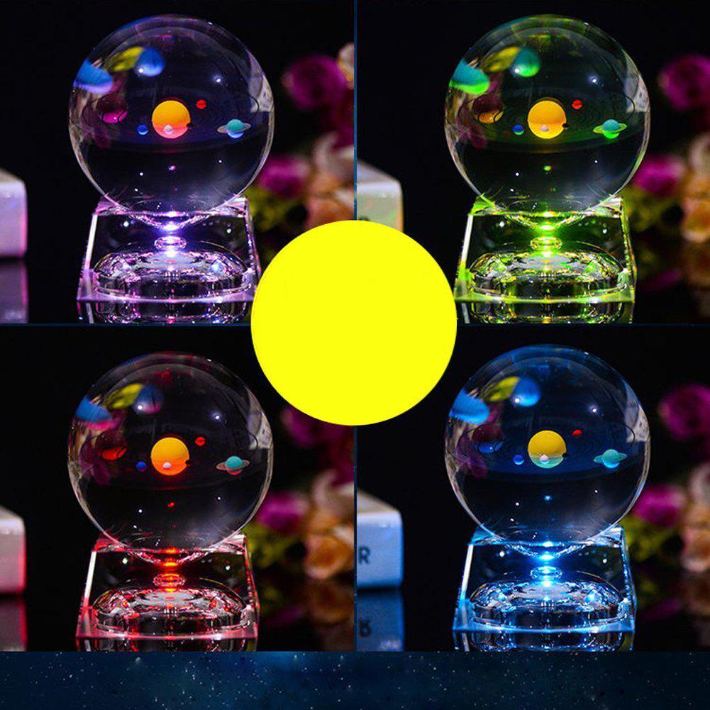 80mm 3D Crystal Ball met Zonnestelsel met LED Verlichting Base Miniatuur Planeten Model Glas Globe Ballen Ornament Home decor