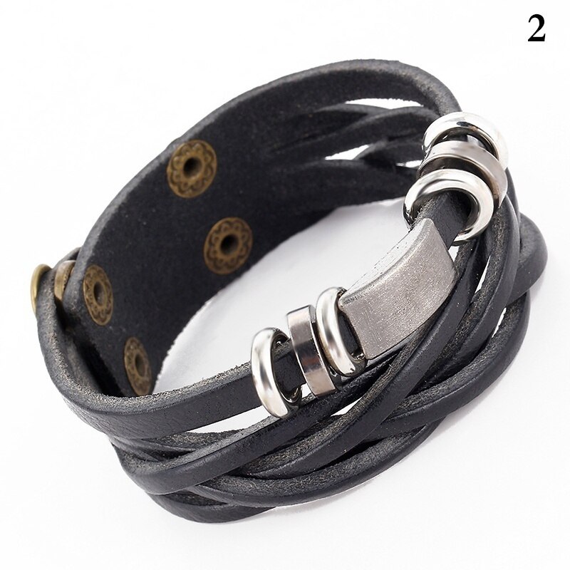 Bracciale rigido da uomo Vintage ▾ in pelle con borchie in acciaio con borchie in metallo: nero