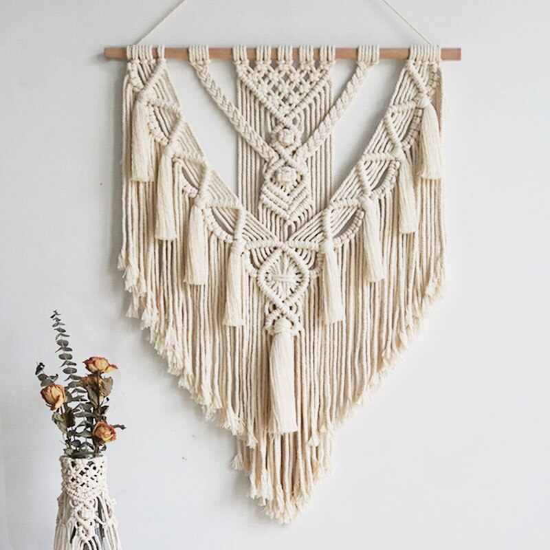 Macramé tapiz colgante de pared decoración de pared Boho Chic tejido bohemio decoración del hogar 55X70cm