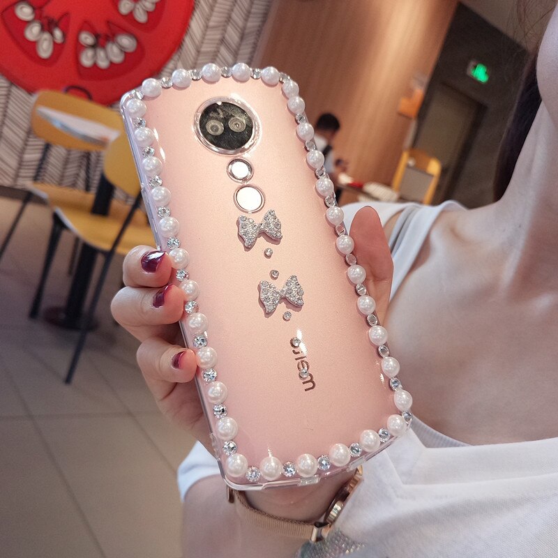 For ZTE Blade A3 A5 A7 V9 V10 Vita L8 Axon 7 Nubia Z17 Z11 Max N1 Diamond Bow Cover Pearl Rhinestone case