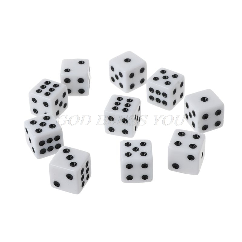 10 st 16mm akryl tärningar svart / vit 6- sidig casino poker spel bar tärningar: 7 hh 401770- d