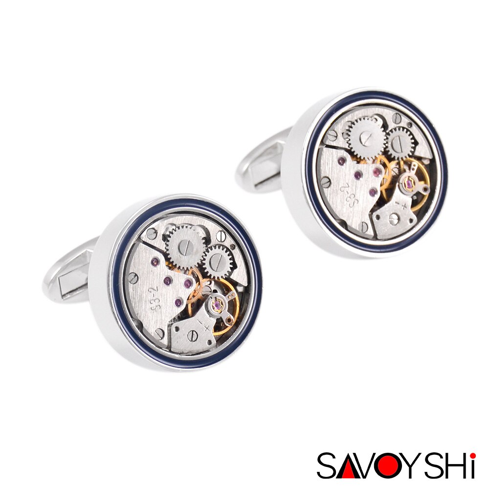 SAVOYSHI Mens Shirt Cufflinks Round Steampunk Watch Movement Business Cufflinks Silver Color Brand Jewelry: Default Title