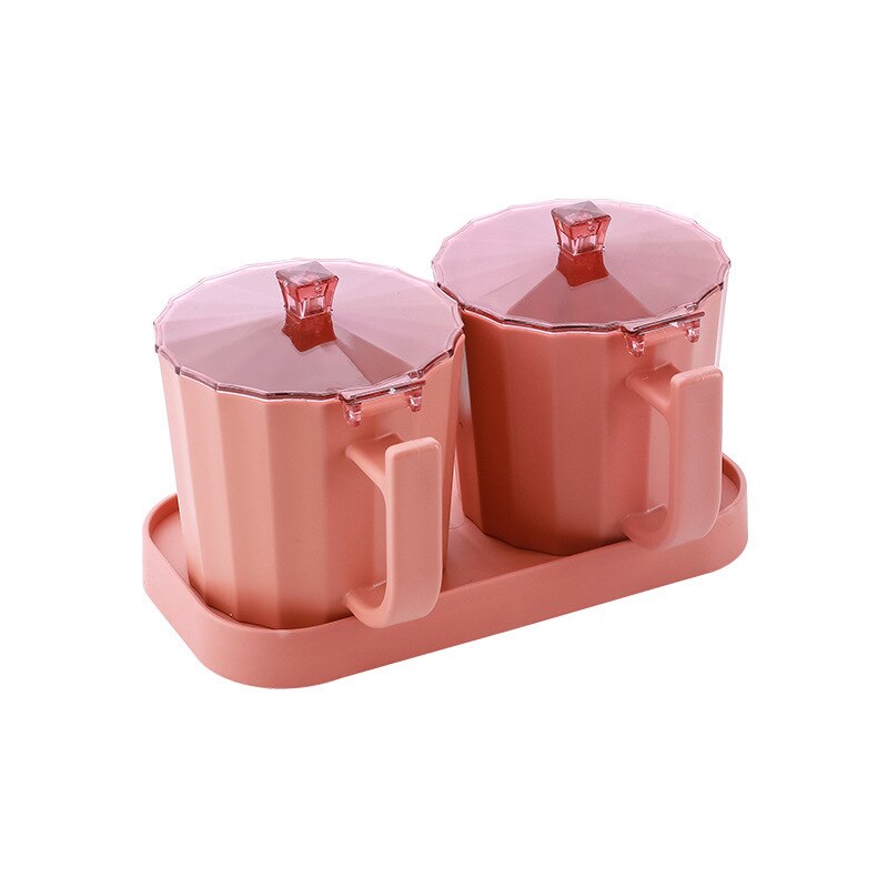 Kitchen Spice jar Set Multi-grids Seasoning Box With Lids Spoon Plastic Pepper Salt Condiment Bottle Kitchen Tools Accessories: pink 2 grids