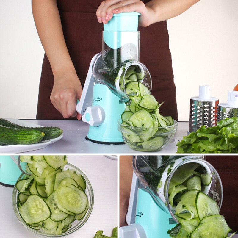 Coupe-légumes manuel, mandoline ronde, râpe à oignons, pommes de terre, carottes, avec 3 lames, accessoires de cuisine, gadgets, outil