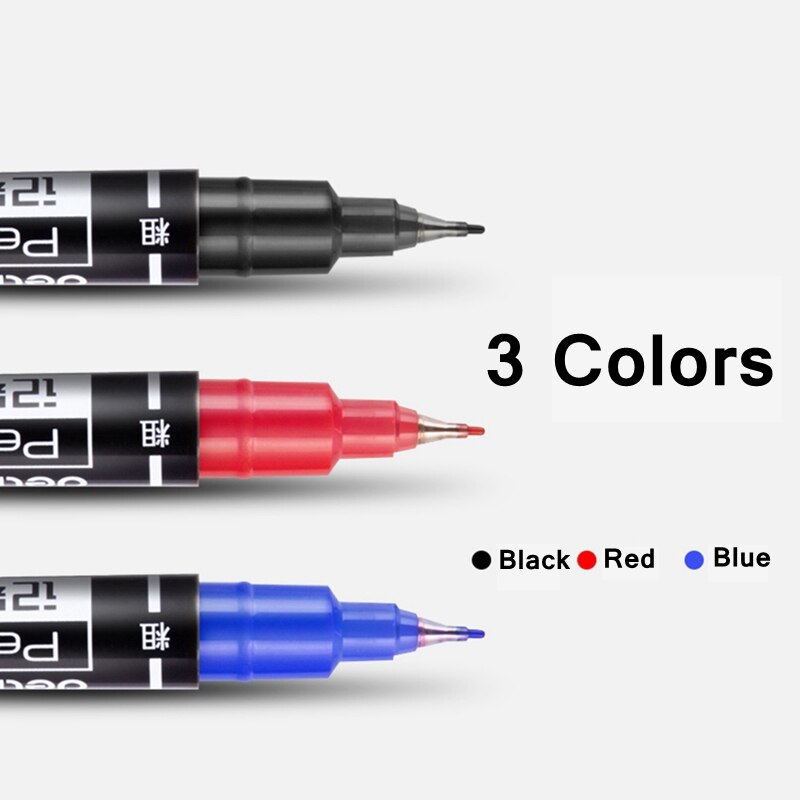 12PCS/BOX Deli 6824 Double Sided Permanent Markers Dual Tip Pen 0.5mm/1mm Black Blue Red Water Proof Fast Dry Permanent pen