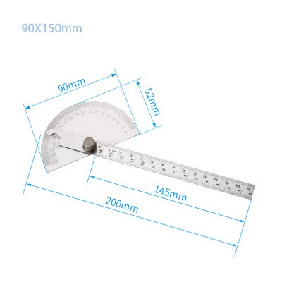 180 Degree 250 x 300mm Double-arm 150/200mm Single-arm Stainless Steel Adjustable Angle Ruler Round Head Rotary Protractor Tool: 90x150mm