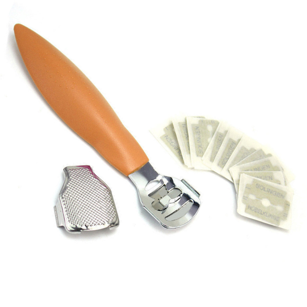 Orange Waschbar ABB Kunststoff und Edelstahl Pedikübetreffend Fuß Datei Mais Kallus Rasierer Harte Haut Entferner Cutter 10 stücke Rasiermesser freies