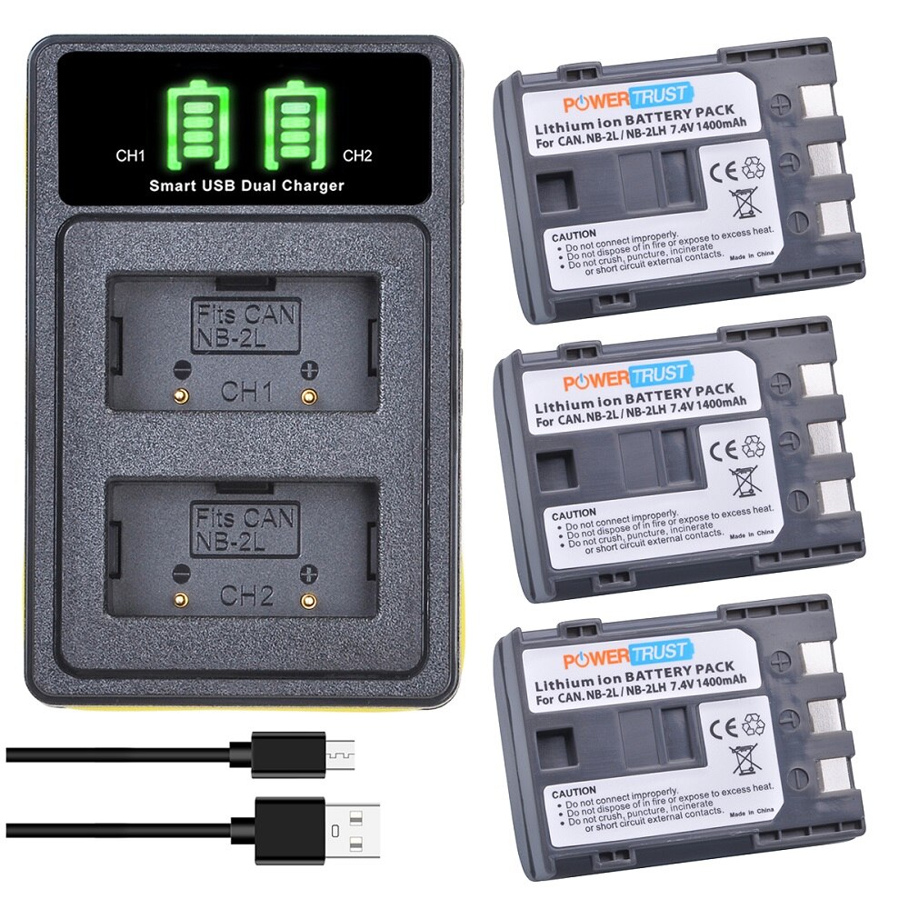 NB-2L NB-2LH Battery and Dual Charger Kit for Canon BP-2L5 BP-2LH, Canon DC301 DC320 DC330 DC410 Elura 40 60 80 90 EOS 350D 400D: 3 NB2L and CH kit