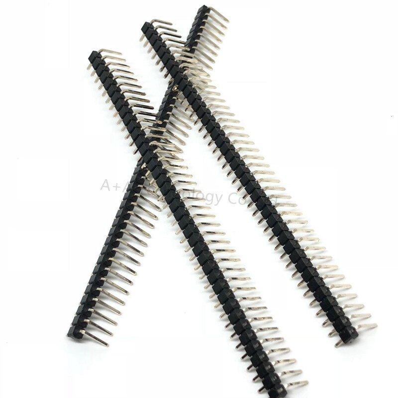 10 stk lottestift 2.54mm rett vinkeltappskontakt enkeltrad hann 2.54 knekkbar stifthode gullbelagt 40 stift