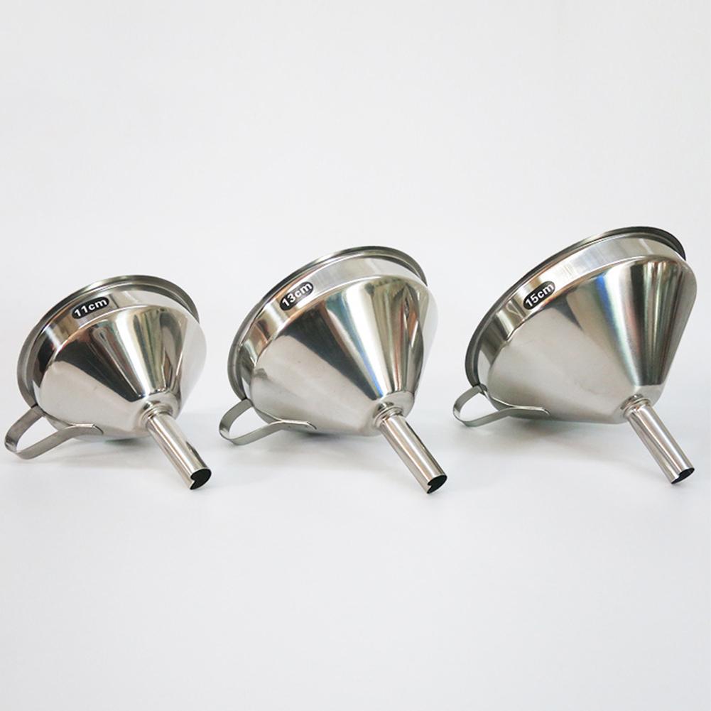 11/13/15cm Funnel Stainless Steel Funnel Kitchen Oil Liquid Filter Wide Mouth Metal Drinking Flask Bottles Tools Utensils