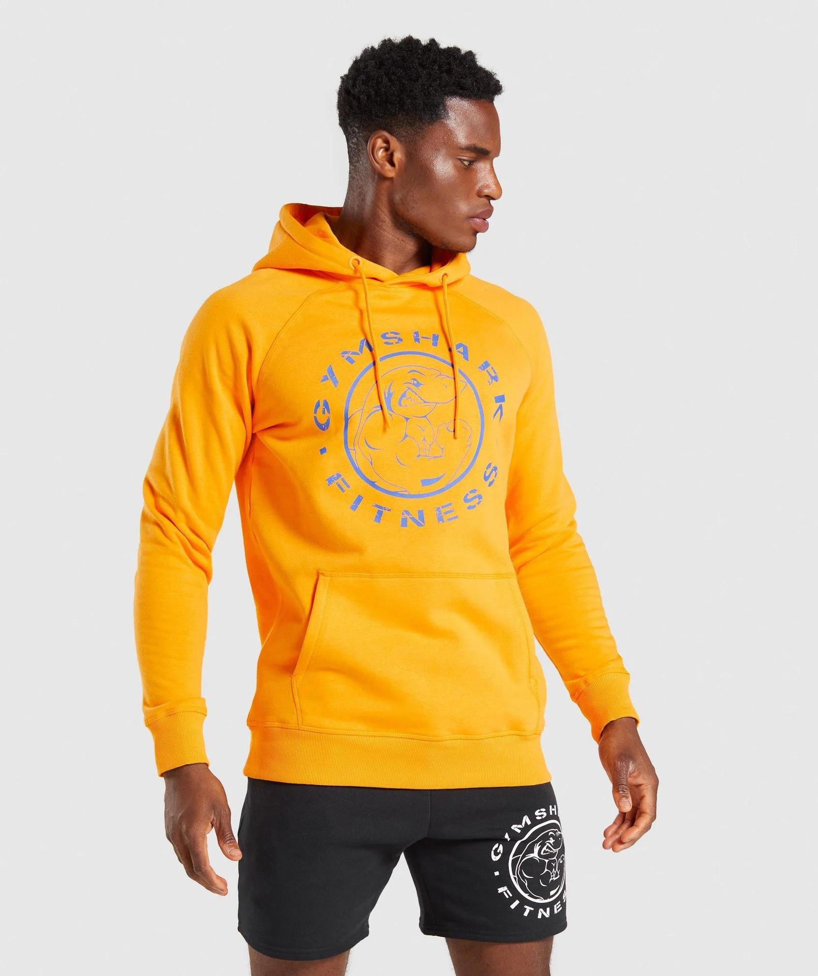 Sports Casual Hoodie Hoodie for Men Running Fitness Training Jacket Autumn/winter Breathable Slimming Polyester Top: L / Orange blue label