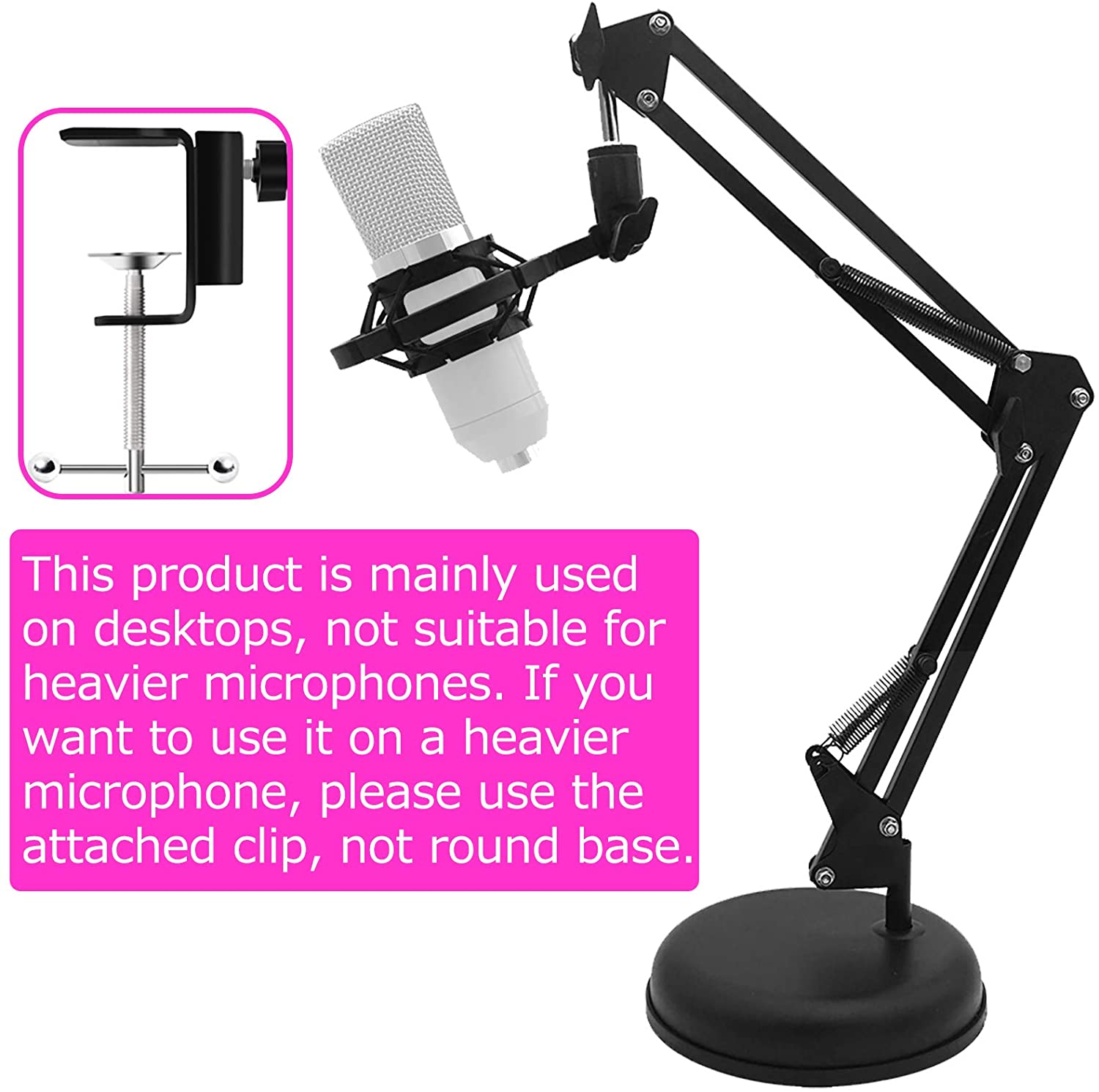 Desktop Microphone Stand, Adjustable Microphone Suspension Boom Scissor Arm Stand with Mic Shock Mount for lightweight Micphone