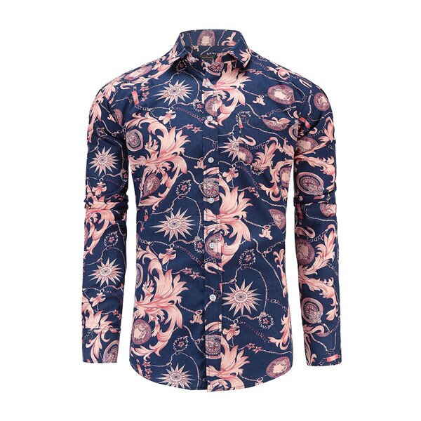 Dioufond høst menn fritidsskjorter lange ermer merke trykt knapp-opp formell virksomhet blomster herre kjole skjorte s -3xl: Jt028 pr 001 / oss 2xl