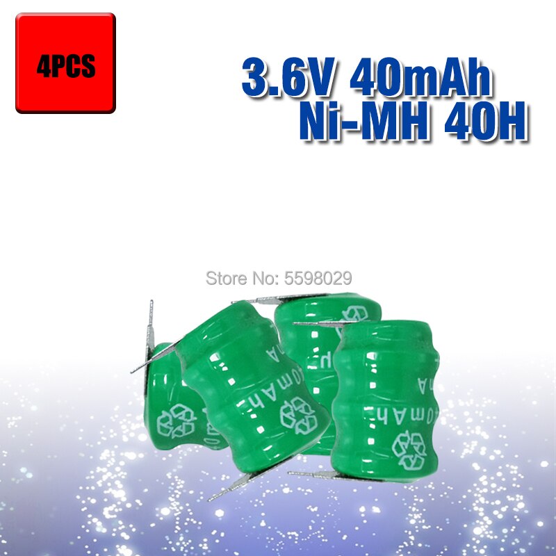 40mAh 3.6V Ni-MH Li-Po Lithium Li-polymer Bateria Batteries Rechargeable Button Coin Cell Battery With Solder Pins: 4pcs