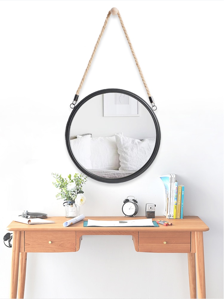Ronde Muur Spiegel Decoratieve Spiegel Met Hennep Touw Inclusief Haak/Hanger, Diameter 11.8 Inch, Home Decor