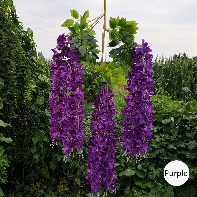 Artificial wisteria flower vine ceiling DIY wedding arch rattan bean flower string bunch party home Christmas flower wall decor: Purple B